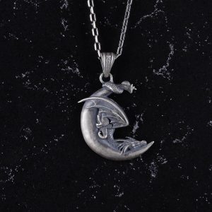 925 Ayar Gümüş Hilal Ay Takı - Gümüş Ay Ejderha Kolye - Efsanevi Takı - Fantastik İlhamlı Tasarım - Görsel 4