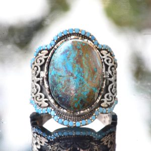 El Yapımı 925 Ayar Gümüş Erkek Yüzük - Doğal Taş (Krisokolla) - Görsel 3