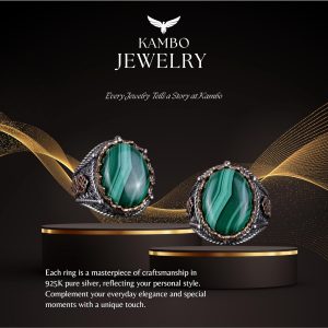 925 Ayar Katı Gümüş Erkek Yüzük, Doğal Malakit Taşlı Yüzük - Görsel 6