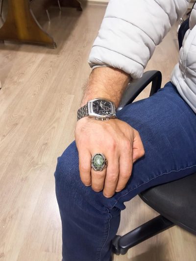 El Yapımı Prehnit Yeşim Taşı Yüzük - Şifa Veren 925 Ayar Gümüş Erkek Yüzüğü - Huzur ve İçgörü Tasarımı - Görsel 3
