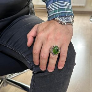 Peridot Yapay Taş Yüzük, 925 Ayar Gümüş Yüzük, Aslan Sembol Tasarımı Erkek Yüzüğü - Görsel 3