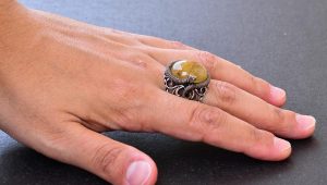925 Ayar Katı Gümüş Erkek Yüzük Doğal Taşlarla - El Yapımı Şıklık (Altın Rutile Kuvars Taşı) - Görsel 6
