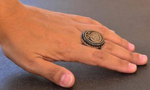 Ayetel Kürsi, Nazar Boncuğu Yazılı 925 Ayar Gümüş Yüzük, İslami Yüzük, Müslim Yüzük, Falcon074, siyah - Görsel 6