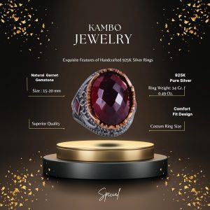 Gerçek Doğal Taş Yüzük - El Yapımı 925 Ayar Gümüş Yüzük - El Yapımı Yüzük (Granat) - Görsel 2