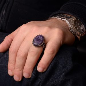 Gerçek Doğal Taş Yüzük, El Yapımı Takı, Büyük Yüzük, 925 Ayar Gümüş Yüzük Erkekler İçin - Görsel 7