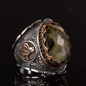 Gerçek Doğal Yeşim Prehnit Taş Yüzük, Osmanlı Yüzüğü, Kral Yüzüğü, 925 Ayar Gümüş Yüzük, El Yapımı Yüzük - Görsel 4