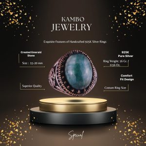 925 Ayar Gümüş Yüzük, Yapay Taş Yüzük, Kartal Sembolü Yüzük, El Yapımı Yüzük (Yapay Zümrüt) - Görsel 2