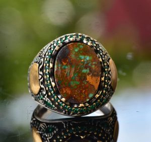 Gerçek Doğal Arizona Turkuaz Taş Yüzük, Minimalist Yüzük, 925 Ayar Gümüş Erkek Yüzük (Model-10) - Görsel 5