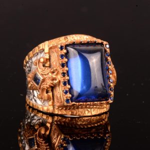 Kral Yüzük, 925 Ayar Gümüş Yüzük, Rodaj Kaplama, Yapay Mavi Akik Taşı - Görsel 5