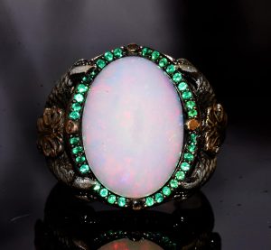 Gerçek Doğal Avustralya Opali Gerçek 10.00 Karat Taş Yüzük - Özel Erkek Yüzüğü - Sterlin Gümüş Büyük Yüzük - Görsel 5