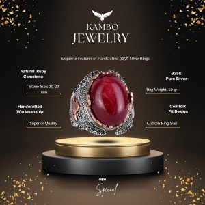 Gerçek Doğal Yakut Taşlı Gümüş Erkek Yüzük, 925 Ayar Sert Gümüş Yüzük - Görsel 2