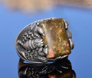 Gerçek Doğal Unakite Taş Yüzük, Akrep Yüzüğü, 925 Ayar Gümüş Yüzük - Görsel 3