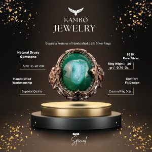 Gerçek Kristal Druzy Kuvars Taşı Yüzük, El Yapımı Yüzük, Sterlin Gümüş Yüzük - Görsel 2