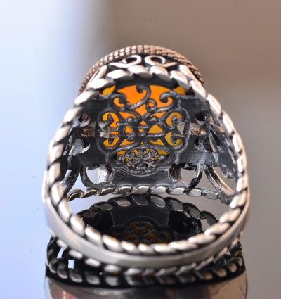 925 Ayar Katı Gümüş Erkek Yüzük - Doğal Taşlarla El Yapımı Şıklık (Sarı Ağaç Taşı) - Görsel 5