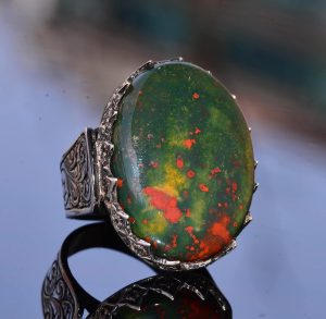 Büyük El yapımı 925 Ayar Gümüş Erkek Yüzük, Gerçek Kan Taşı Taşıyla, Şık Taş Koleksiyonu - Görsel 3