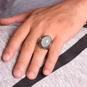 Davud Yıldızı Yüzük | Cabochon Akuamarin Taşı | Huzurlu 925 Ayar Gümüş Erkek Yüzük | Netlik ve Sakin Tasarım - Görsel 7