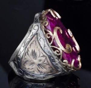 Erkekler için Sterlin Gümüş Yüzük - Doğal Yakut Taşı ile Orta Doğu Deseni - Görsel 4