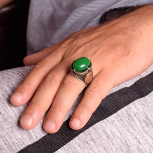 Gümüş Süleyman Mührü Yüzüğü, Yeşil Taş Yüzük - Huzurlu 925K Katı Gümüş Erkek Yüzüğü - Uyum ve Refah Tasarımı - Görsel 2