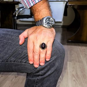925 Ayar Gümüş Erkek Yüzük Doğal Yıldız Granat Taşı ile - El Yapımı Vintage Gümüş Takı Erkekler İçin - Görsel 3