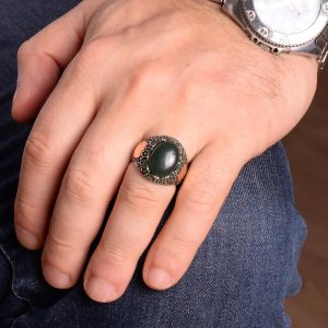 925 Ayar Gümüş Erkek Yüzük, Doğal Yeşil Jade Taşı, El Yapımı Şık Tasarım, Erkekler için Yeşil Taş Yüzük - Görsel 6
