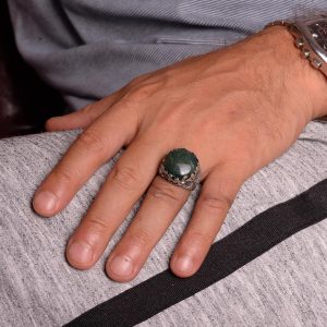 Gerçek Doğal Kan Taşı Yüzük, 925 Ayar Gümüş Erkek Yüzüğü, El Yapımı Erkek Yüzüğü - Görsel 3