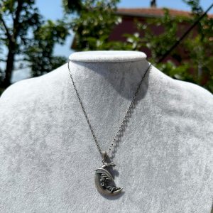 925 Ayar Gümüş Hilal Ay Takı - Gümüş Ay Ejderha Kolye - Efsanevi Takı - Fantastik İlhamlı Tasarım - Görsel 3