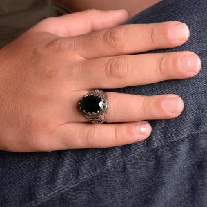 Kral Yüzük, Yaşlandırma Yüzüğü, Sultan Yüzüğü, Erkek 925 Ayar Gümüş Yüzük, Yapay Zümrüt Taşı, yeşil - Görsel 3