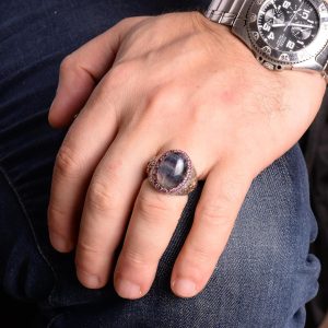 Gerçek Doğal Florit Taş Yüzük, Kral Yüzük, El Yapımı Yüzük, 925 Ayar Gümüş Yüzük Erkekler İçin - Görsel 3