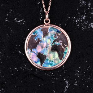 Dünya Haritası Kolye, 925 Ayar Gümüş Rose Gold Kaplama Kolye, Farklı Dünya Tasarımı - Görsel 5