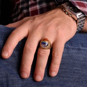 925 Ayar Gümüş Erkek Yüzük, Gerçek Doğal Taşlı Gökkuşağı Yüzük, Oval Çok Renkli - Görsel 3