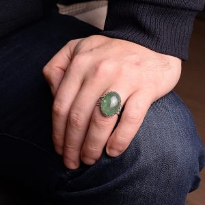 Gerçek Doğal Şeffaf Zümrüt Taşlı Erkek Yüzük, Vintage Yüzük, 925 Ayar Gümüş Yüzük - Görsel 6