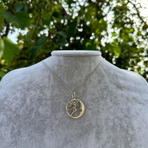 925 Ayar Gümüş Peri ve Ay Kolye, El Yapımı Fantezi Kolye, Özgün Gümüş Takı - Görsel 4