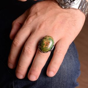 Gerçek Doğal Arizona Turkuaz Taş Yüzük, El Yapımı Yüzük, Büyük Taş Yüzük, 925 Ayar Gümüş Yüzük Erkekler İçin - Görsel 3