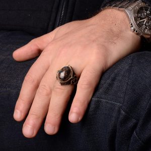 Gerçek Doğal Bronzit Taşı Erkek Yüzüğü, 925 Ayar Gümüş Yüzük - Görsel 6