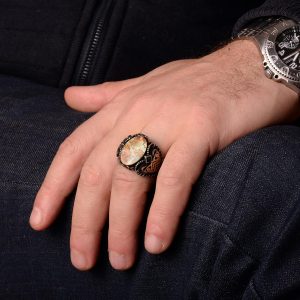 Erkekler için Yeşil Turkuaz Taş Yüzük, 925 Ayar Gümüş ile Vintage Ortadoğu Tasarımı (Stil-5) - Görsel 6