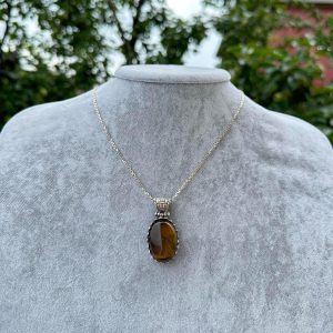 Doğal Taş Kolye - 925 Ayar Gümüş Kolye (Kaplan Gözü) - Görsel 3