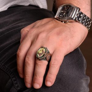 925 Doğal Arizona Turkuaz Taş Yüzük, Oval Gümüş Yüzük Erkekler için (Model-2) - Görsel 3