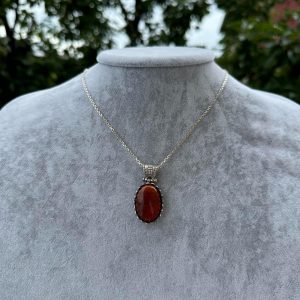 Gerçek Doğal Taş Kolye - 925K Gümüş Kolye (Kırmızı Kan Taşı) - Görsel 3