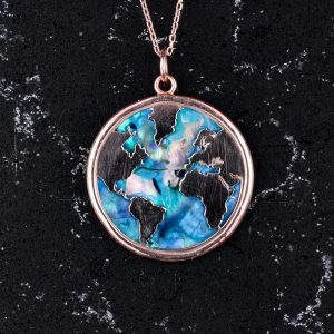 Dünya Haritası Kolye, 925 Ayar Gümüş Rose Gold Kaplama Kolye, Farklı Dünya Tasarımı - Görsel 4