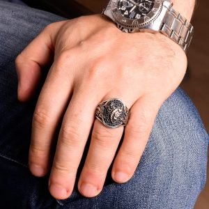 El Yapımı Erkek 925 Ayar Gümüş Yüzük, Doğal Oniks Taşı, Akrep Hayvan Tasarımı, Akrep Burcu Yüzüğü, Premium Kalite Takı - Görsel 3