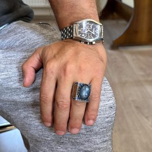 Gerçek Doğal Taş Yüzük - 925 Ayar Gümüş İslami Yüzük - El Yapımı Hat Yüzüğü - Görsel 3