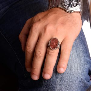 Gerçek Doğal Akik Taşlı Yüzük, 925 Ayar Gümüş Erkek Yüzük, İslami Yüzük (Özelleştirilebilir) - Görsel 3