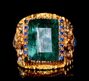 925 Ayar Gümüş Erkek Yüzük, Kral Yüzük, Doğal Dikdörtgen Zümrüt Taş - Görsel 8