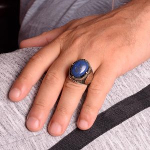 Doğal Lapis Lazuli Taş Yüzük, Süleyman Mührü Yüzüğü - Kraliyet 925K Katı Gümüş Erkek Yüzüğü - Bilgelik ve Gerçek Tasarımı - Görsel 3