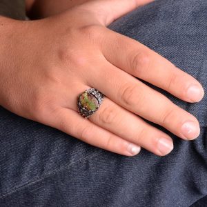 Gerçek Doğal Arizona Turkuaz Taş Yüzük, Minimalist Yüzük, 925 Ayar Gümüş Yüzük - Görsel 3