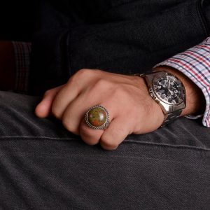 Unakite Doğal Taş Gümüş Yüzük, Sterlin Gümüş Yüzük, El Yapımı Taş Yüzük - Görsel 3