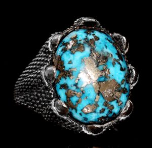 Sterling Gümüş Erkek Yüzük - Arizona Turkuaz Doğal Taş - Şahin Pençesi Tasarımı (Model-2) - Görsel 5