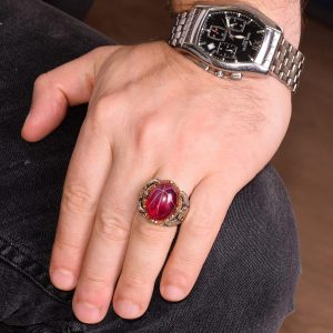 Gerçek Doğal Yıldız Yakut Taşlı Yüzük, Pençe Yüzük, 925 Ayar Gümüş Yüzük - Görsel 6