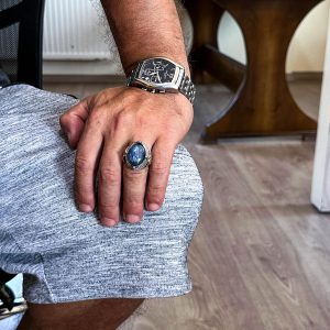 925 Ayar Gümüş Yüzük, Doğal Kyanit Taşı ile El Yapımı Erkek Yüzük, Vintage Tasarım - Görsel 3