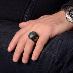 Erkekler için Yeşil Turkuaz Taş Yüzük, 925 Ayar Gümüş ile Vintage Orta Doğu Tasarımı (Model-6) - Görsel 7